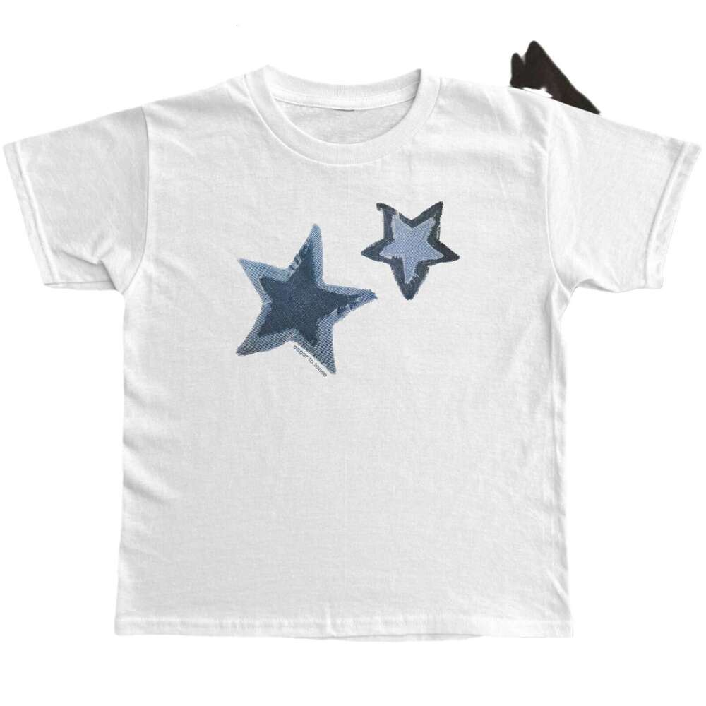 American Style Hot Girl Sleeve Women's Summer New Star Print Slim Fit T-Shirt High Short Top Trendy B5
