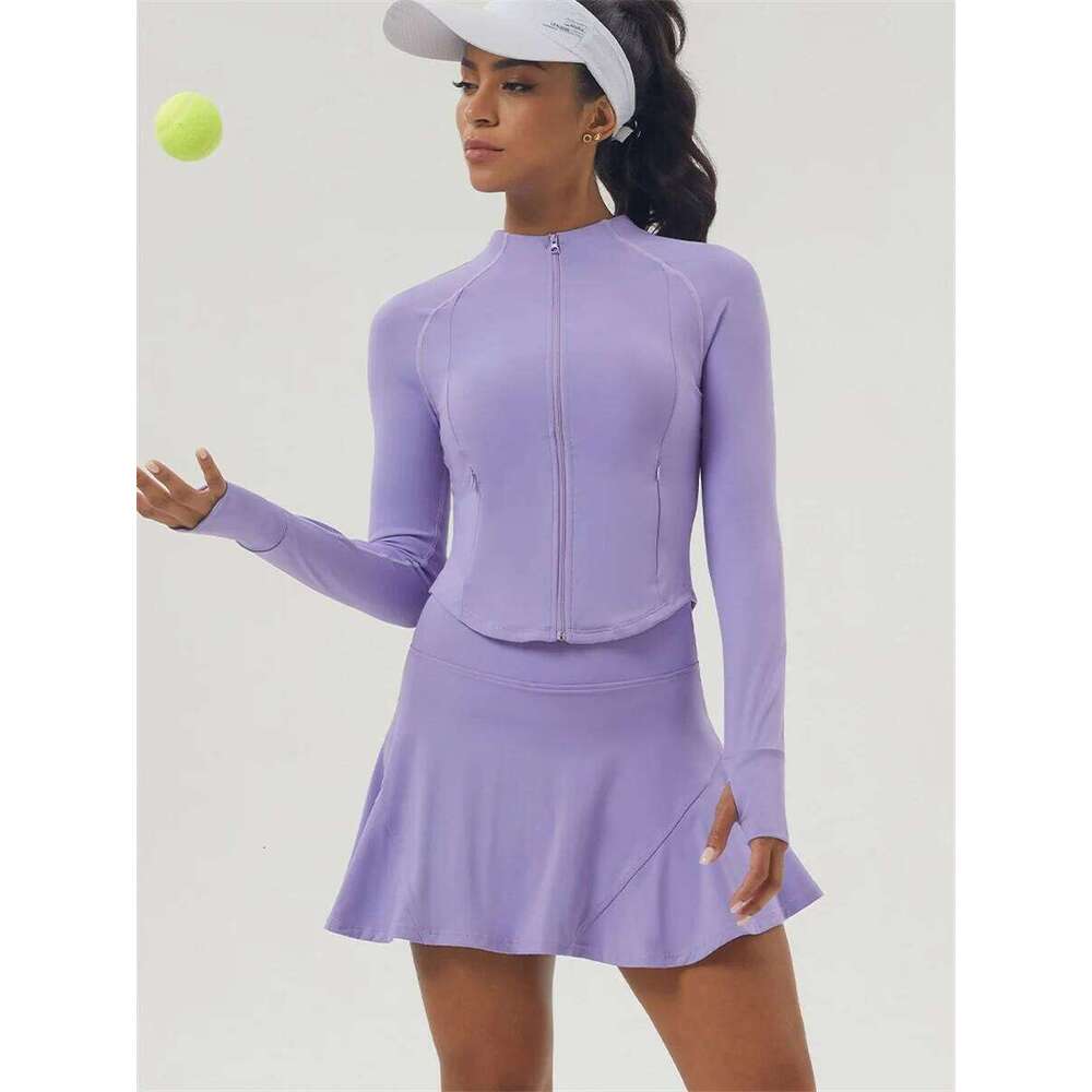 Yoga Sports Suit Tennis Skirt for Golf Pickleball Athletic Skorts Workout clothes long sleeve pocket zipper jacket Fiess Set