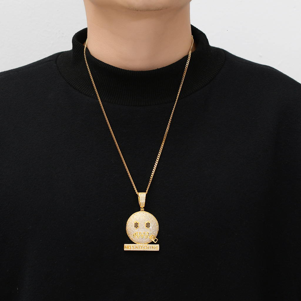 Luxury Moissanite Hip Hop Necklace Men Cartoon Emoji Zipper No Snitching Trendy Iced Out Jewelry Pass the diamond tester