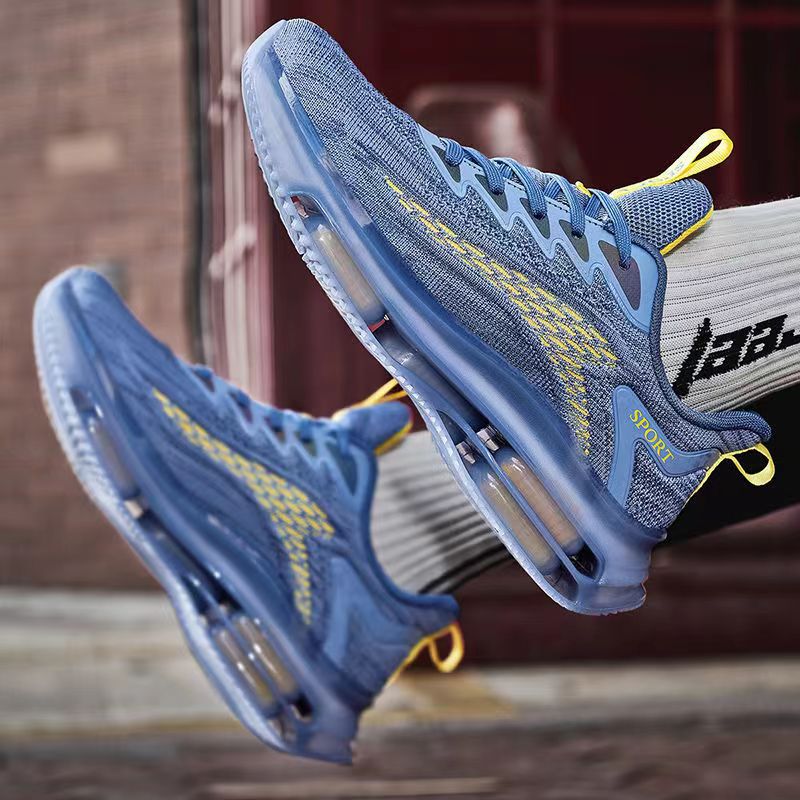 8021-New Full Palm Air Cushion Spring Men's Shoes Flying Woven Mesh Breathable Sneakers Casual Shoes Air Cushion Shock Absorbing Heightened Runni