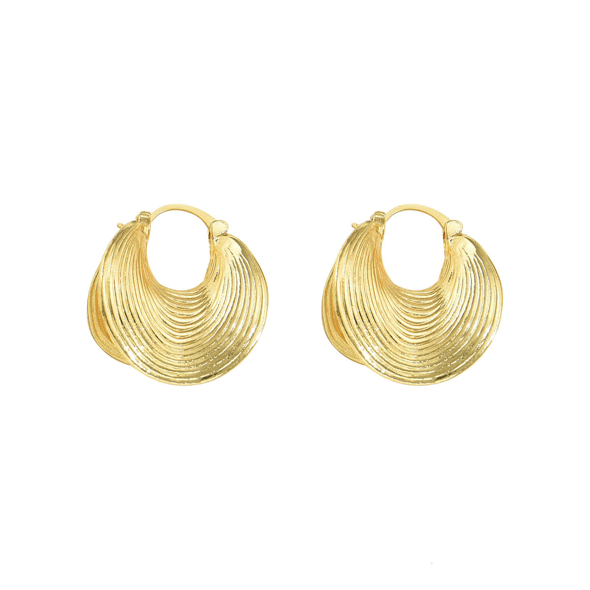 New Women's Earrings With Unique Fan-Shaped Design, Simple Ear Cuffs, Striped Double-Layer Studs