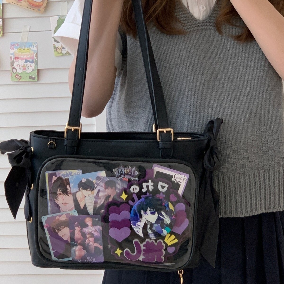 Free shipping designer Style Original Anime Female Bag with Raw Silk Ribbon Transparent Pain Bag for Going Out Shopping Casual Versatile Shoulder Bag 