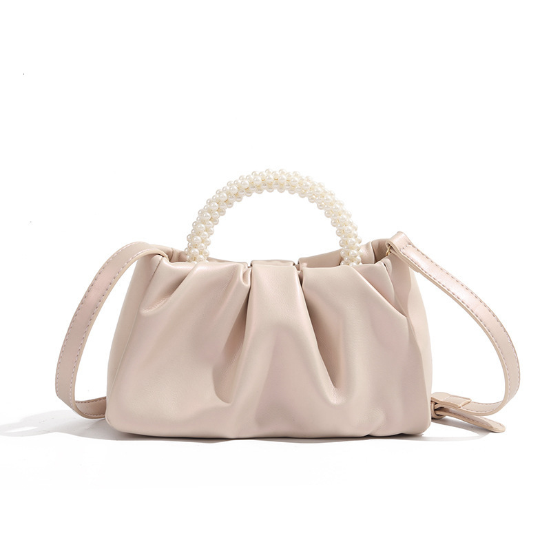 Sweet Girl Pearl Handbag Women Fashion Versatile Pleated Crossbody Cloud Mini Phone Small Bag