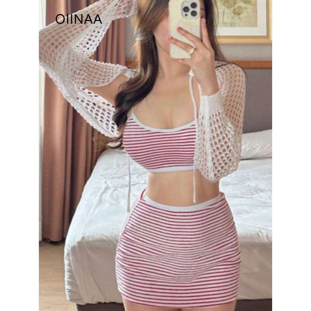 SOIINAA Striped Women Beachwear Halter Sexy Bikini Set Hot Spring Swimwear Summer 2025 New Holiday Beach Skirt