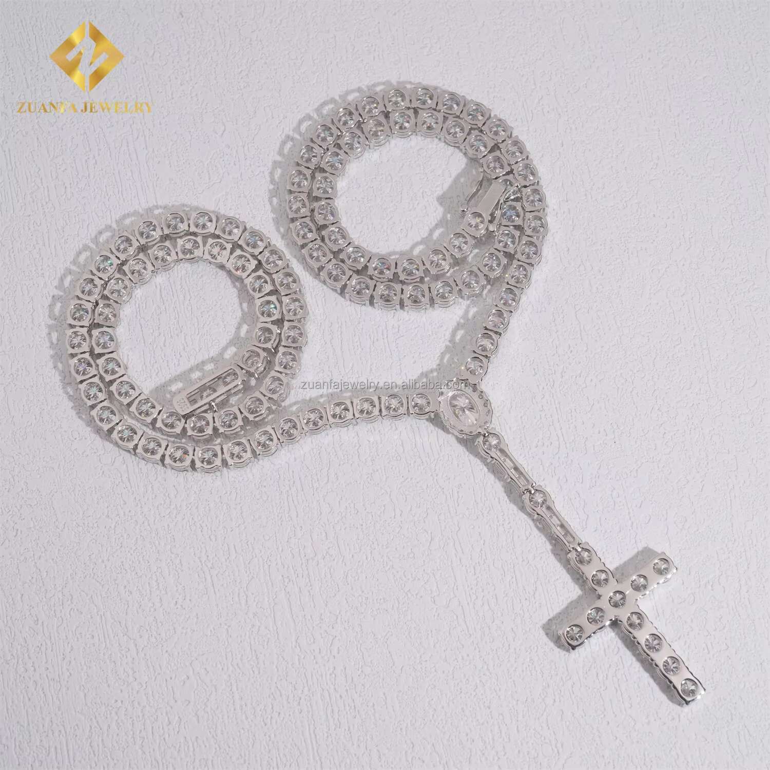 In Stock New Arrivals Female Elegant Jewelry GRA Certificate Iced Out Hip Hop VVS Moissanite Diamond Cross Pendant Necklace Set