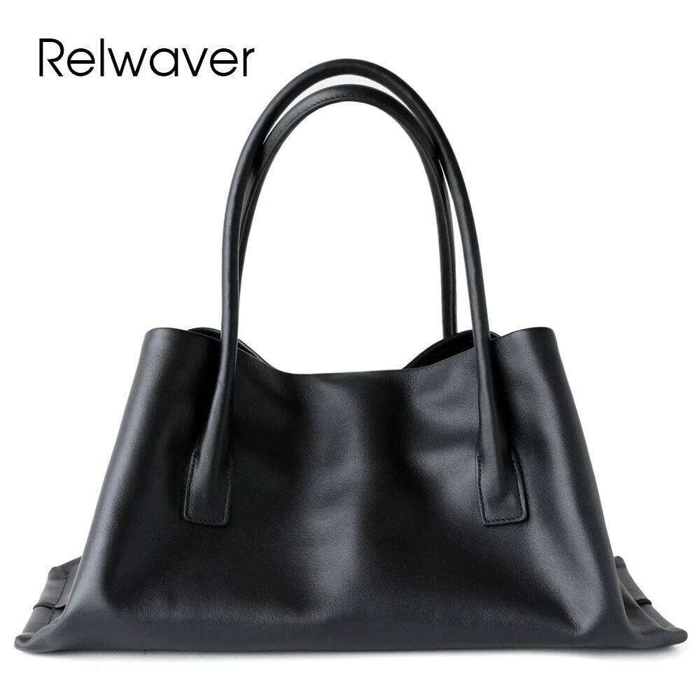 Luxury Designer bags Relwaver women handbag genuine leather tote 2025 autumn winter white black soft trapeze big composite shoulder bag