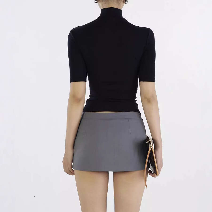 Tencel Lycra Skin-Friendly High Neck Regular Shoulder Five-Quarter Sleeve T-Shirt Slim Fit Thin Base Summer Top B5