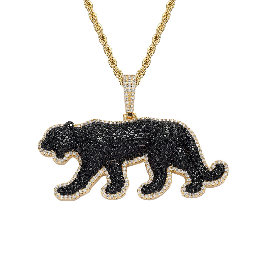 New Hip Hop Black Leopard Pendant Necklace Iced Out Moissanite Men's Streetwear Accessory Pass the diamond tester