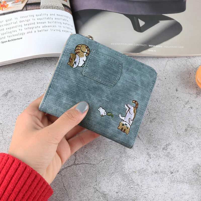 Embroidery Women Short Wallet Zipper Coin Purse Short Womens Wallet Kaii Mini Cards Holder Cluh for Girl Carteras Mujer XJ250624