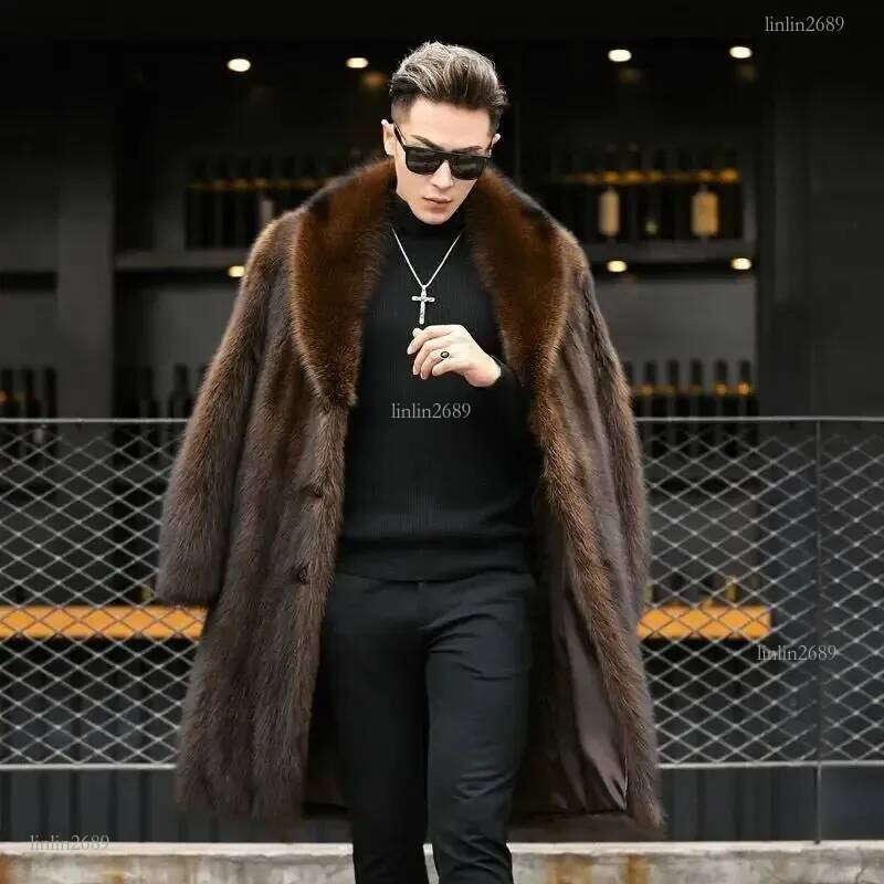 Men's Fur Faux long fur coat winter warm mink big fat jacket loose casual windbreaker 231205