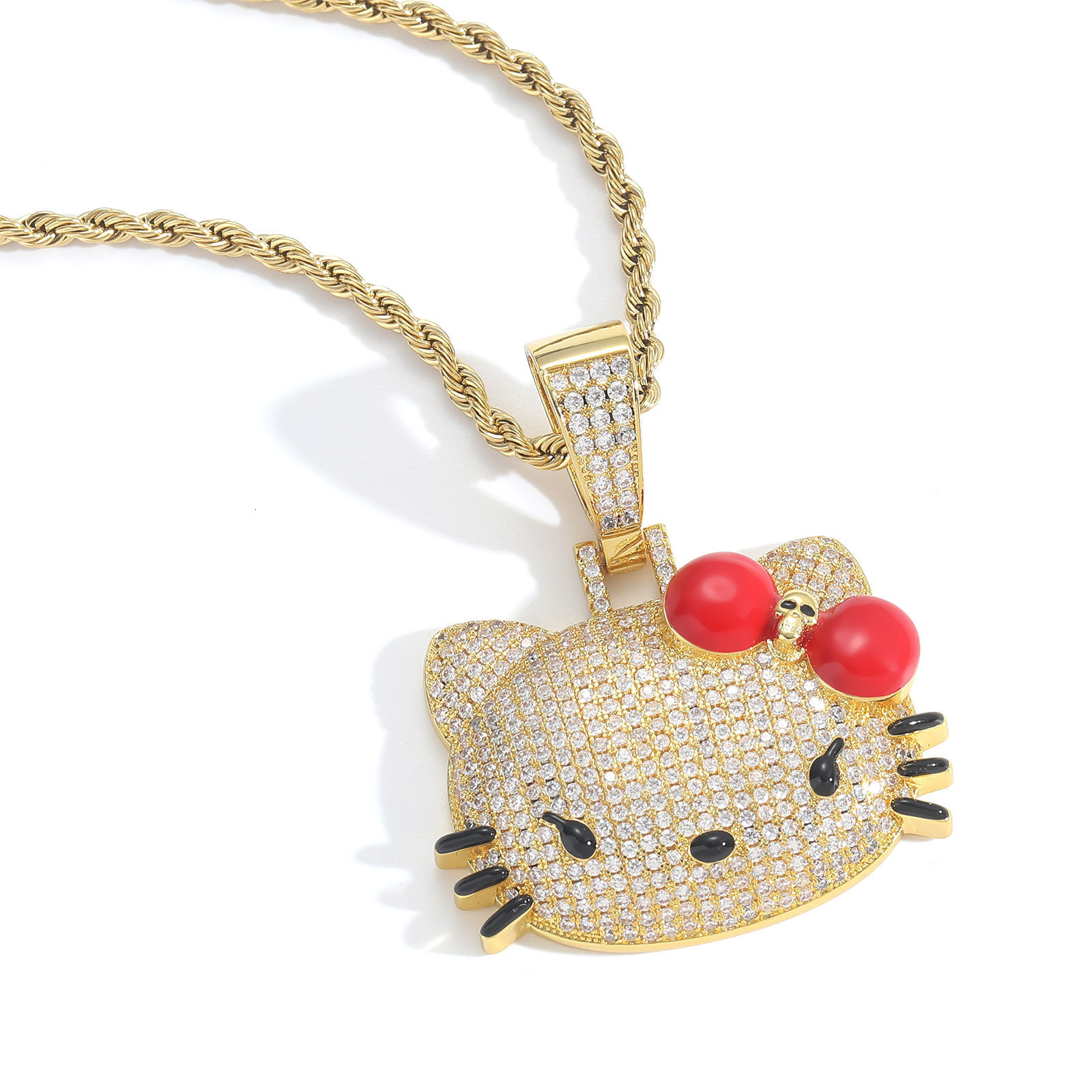 Moissanite Jewelry Cute Cartoon Cat Iced Out Pendant Gold Hip Hop Style Trendy Women's Labubu Choker Necklace Pass the diamond tester