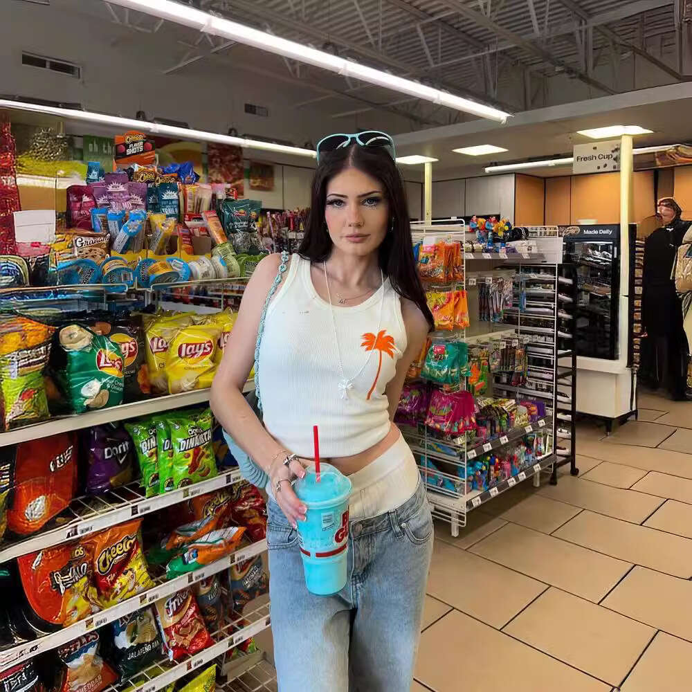 Harajuku Gothic Y2k Cherry Print Cute Girl Baby Street Fashion Sleeveless T-Shirt Summer Aesthetic B5