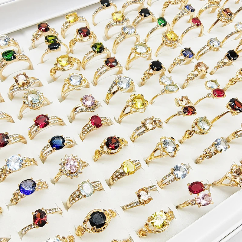 50pcs/Lot Wholesale Bohemia Mix Style Finger Rings for Women Crystal Party Wedding Jewelry Acrylic Enamel Joint Ring Gifts 250624