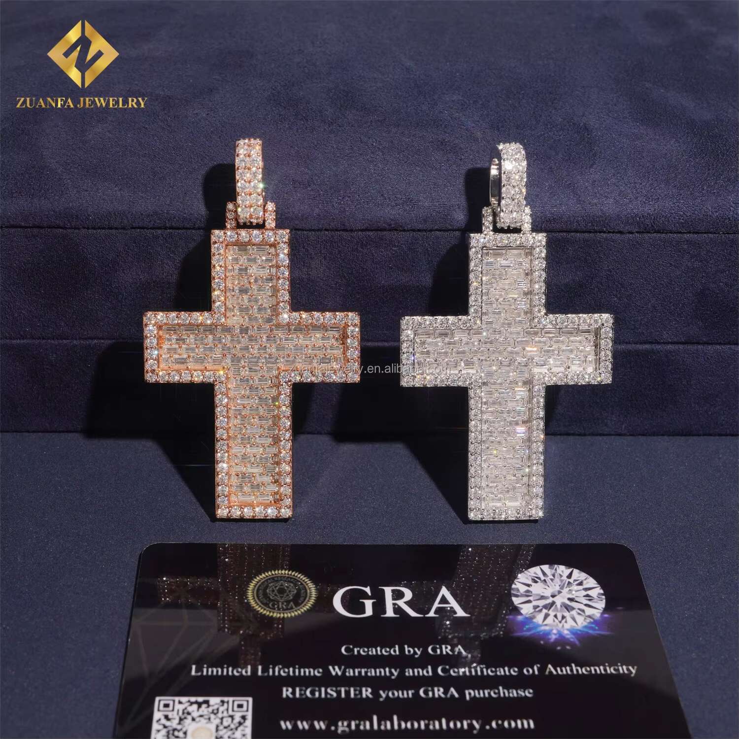 New Arrivals Hot Selling Pass Diamond Tester GRA Certificate Iced Out Hip Hop Jewelry Baguette Moissanite Diamond Cross Pendant