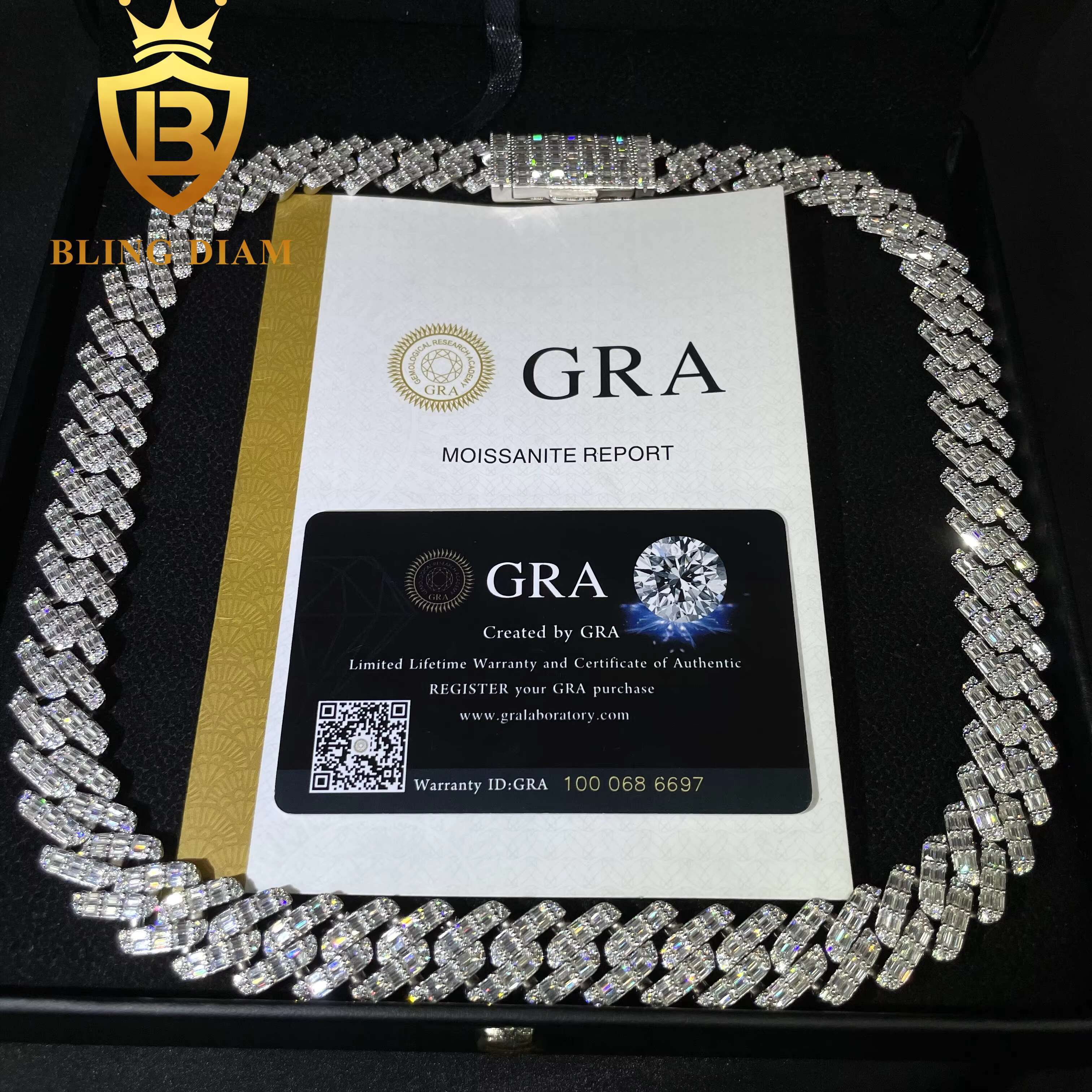 Pass Diamond Tester 15mm 2 Rows Solid 925 Sterling Silver Men Hip Hop Jewelry Iced Out VVS Moissanite Cuban Link Chain Necklace