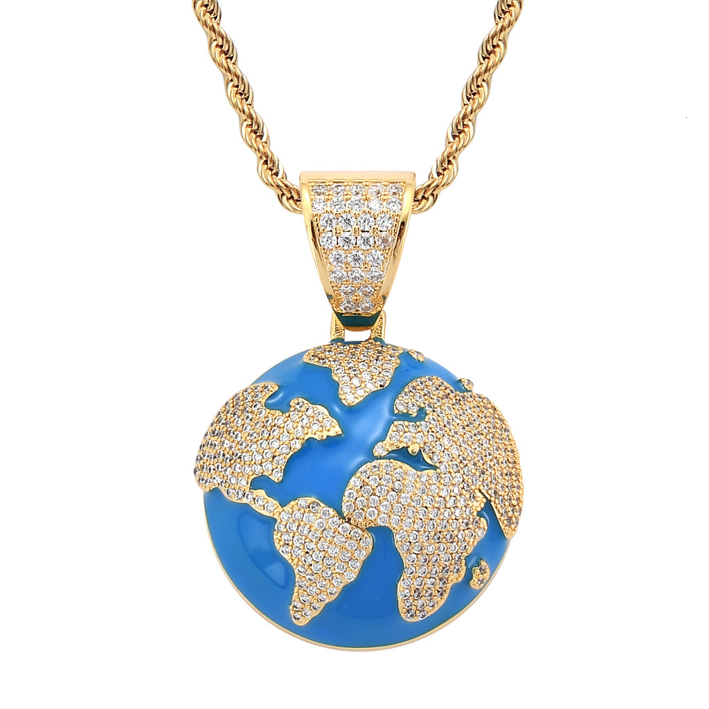 Moissanite Ice Out Choker Necklace Full Diamond Blue Earth Pendant Hip Hop Drip Bling Gangsta Streetwear Men's Jewelry Pass the diamond tester