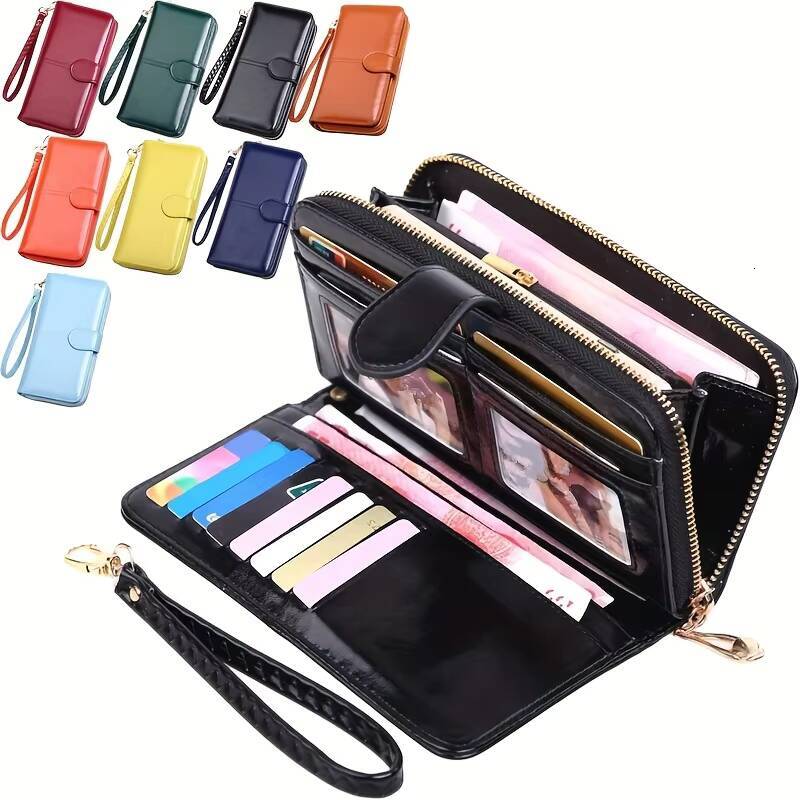 long Zipper Clutch Purse, PU Leather women Wristlet Wallet, Casual Portable Practical Card Holder ddmynov