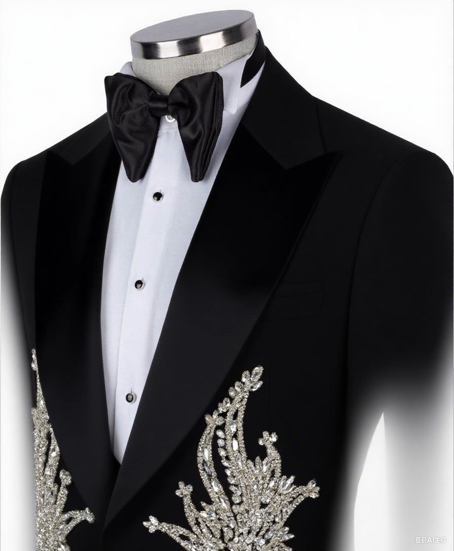 Luxury Crystal Mens Wedding Tuxedos Custom Made Groom Wear Peaked Lapel Prom Male Birthday Party Jacket Black Pants Suits Customized