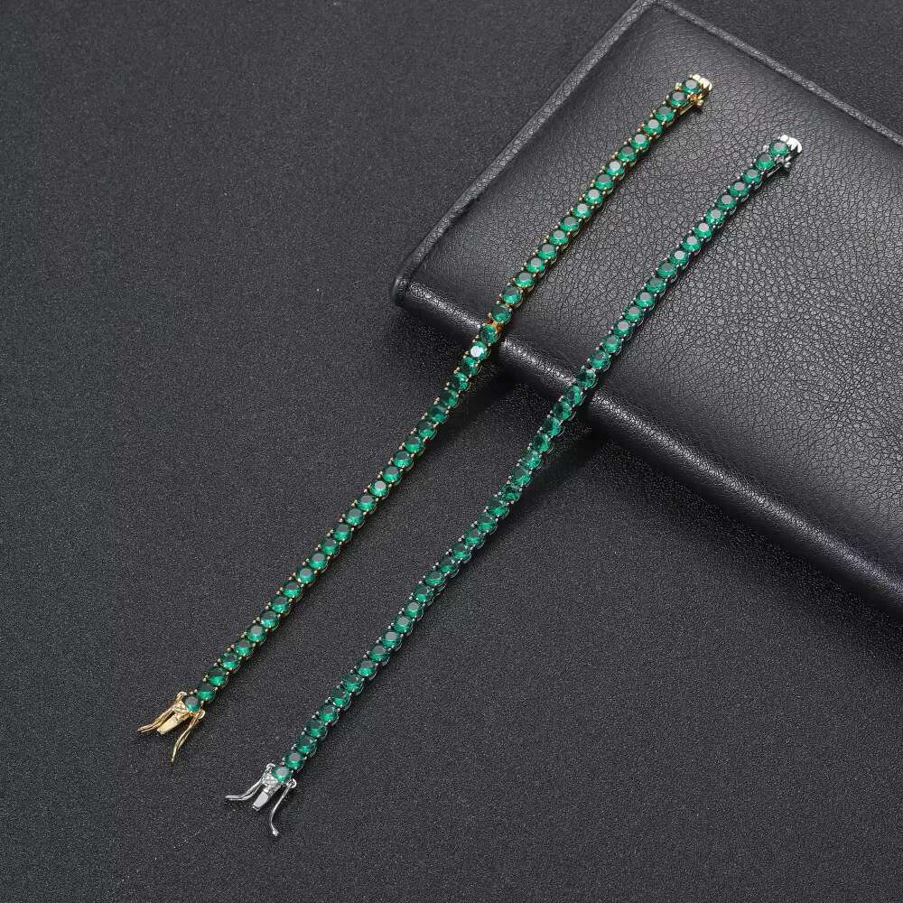 3mm--5mm Wide 925 Silver Gold Plated With Emerald Green CZ Gemstone Tennis Necklace/bracelet Chain