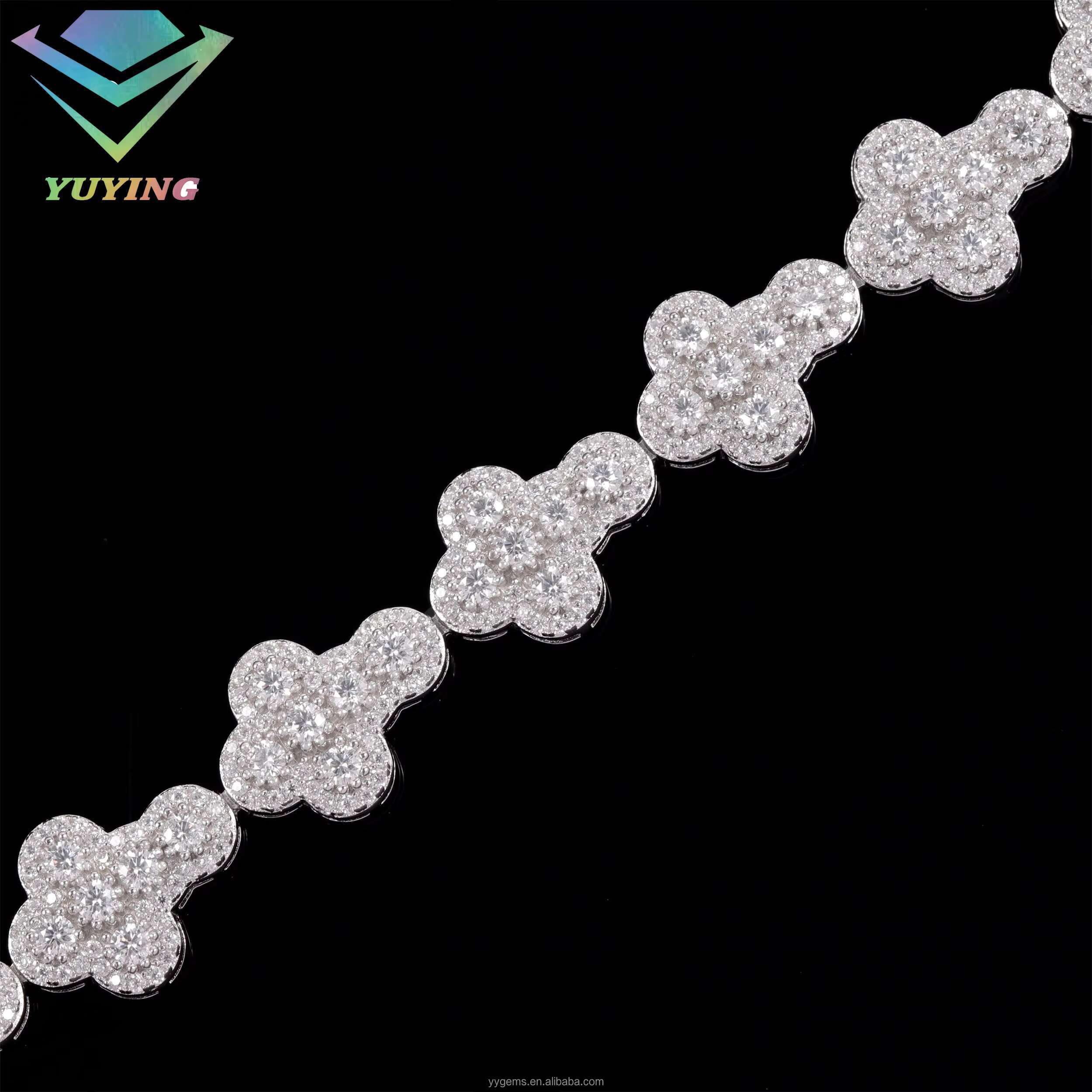 Yu Ying Mens Fine Jewelry New Style 13mm Wide Cross-Shape Cuban Bracelet S925 Silver VVS Moissanite Hip Hop Style