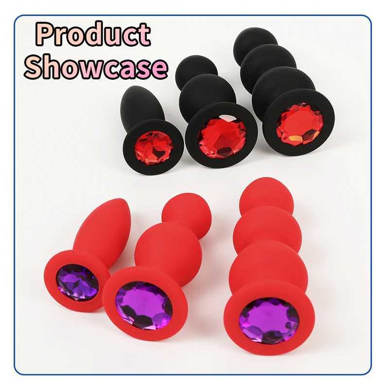 Silicone Anal Plug For Women Anal Vaginal Expander Bottom with colored diamonds Sex Toy Adults Games Couple Tool Erotic Products W250624
