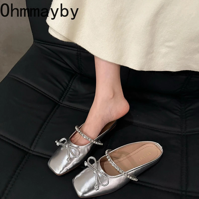 Spring Slip On Women Mules Slippers Shoes Fashion Cover Toe Butterflyknot Slides Casual Street Style Flats Shoes 250624