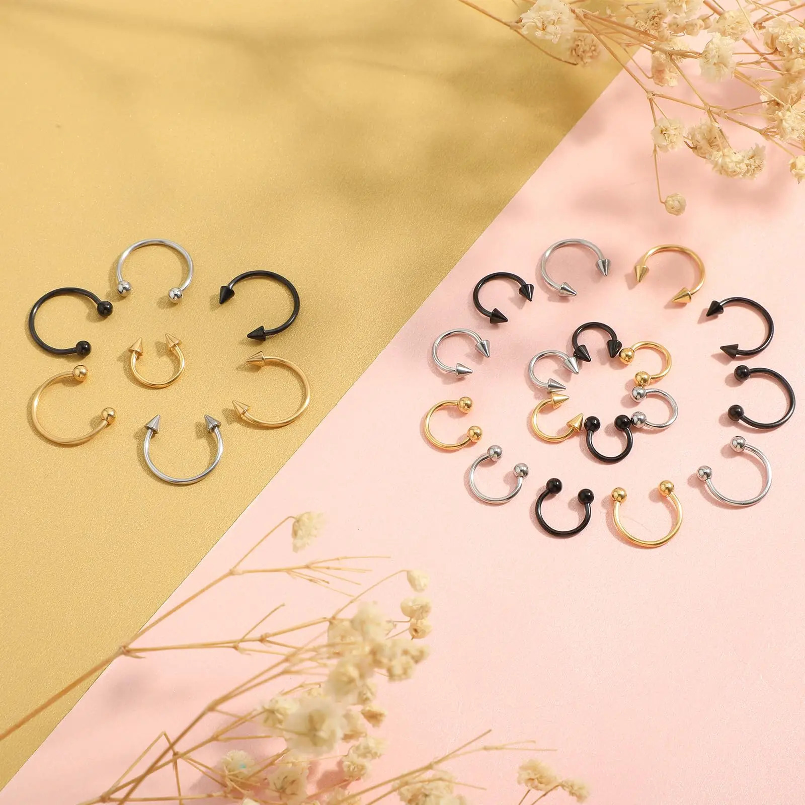 4pcs 16G Variety of Sizes Horseshoe Rings Steel Nose Septum Hoop Earring Eyebrow Piercing Jewelry for Women Men 612mm 250613