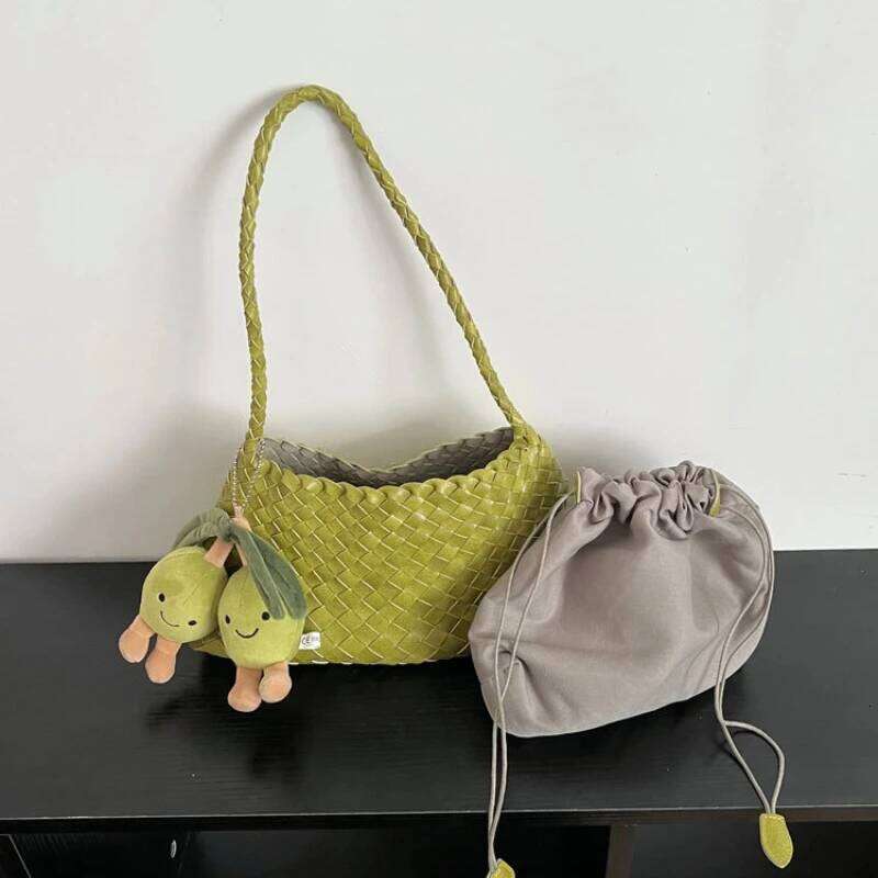 Luxury Designer bags Weaving Underarm for Women 2025 New High-end and Versatile Retro Hand-held Shoulder Mother Bag Avocado Color