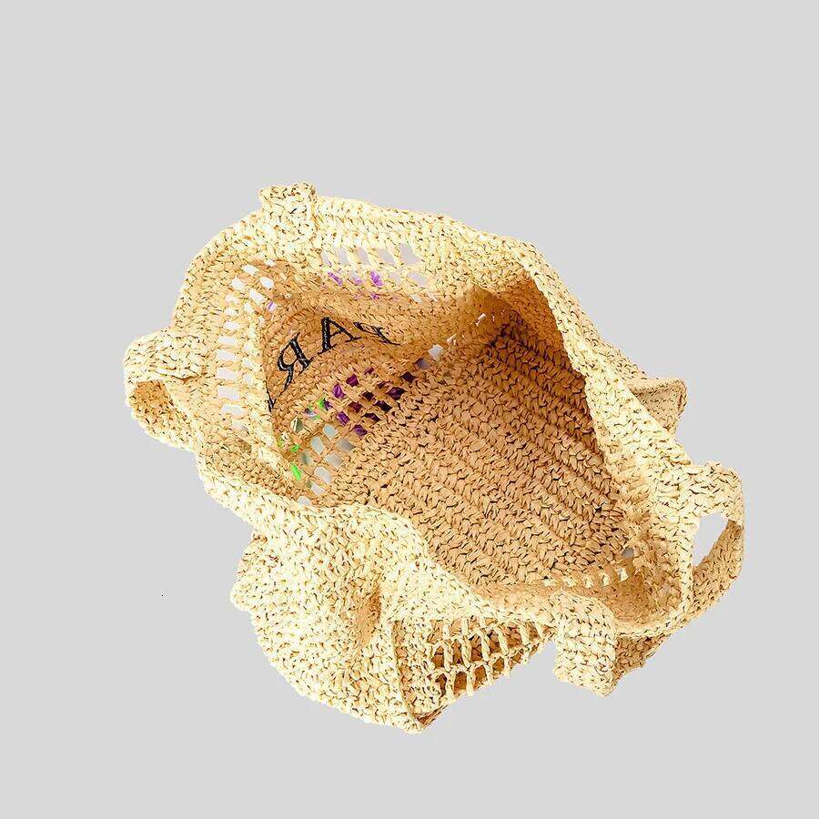 Casual Hollow Letters Straw Shoulder Bags For Women Paper Woven Large Tote Handmade Summer Beach Bag Big Shopper Purses 2024
