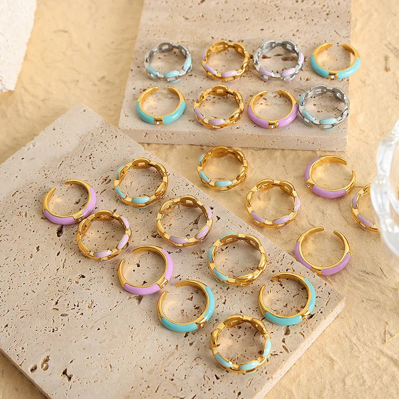 Unique Colorful Enamel Rings For Women In Stainless Steel With 18k Gold Plated Womens Open Ring Aesthetic Woman Jewelry 250624