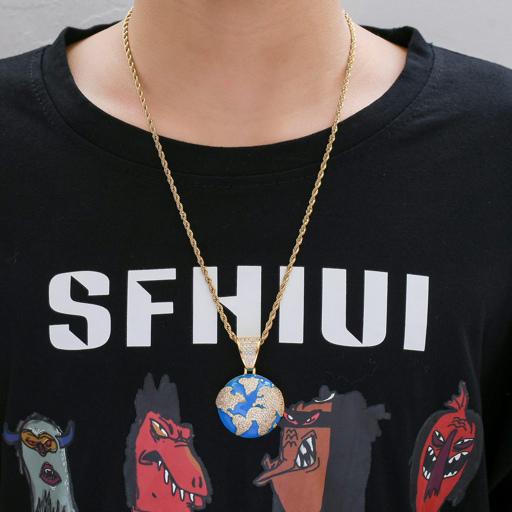 Moissanite Ice Out Choker Necklace Full Diamond Blue Earth Pendant Hip Hop Drip Bling Gangsta Streetwear Men's Jewelry Pass the diamond tester