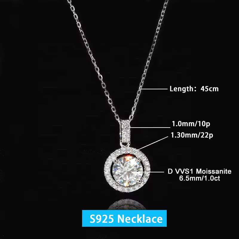 Starsgem Classic Design 925 Silver Chain 1ct Round Moissanite Stone and halo Moissanite Necklace