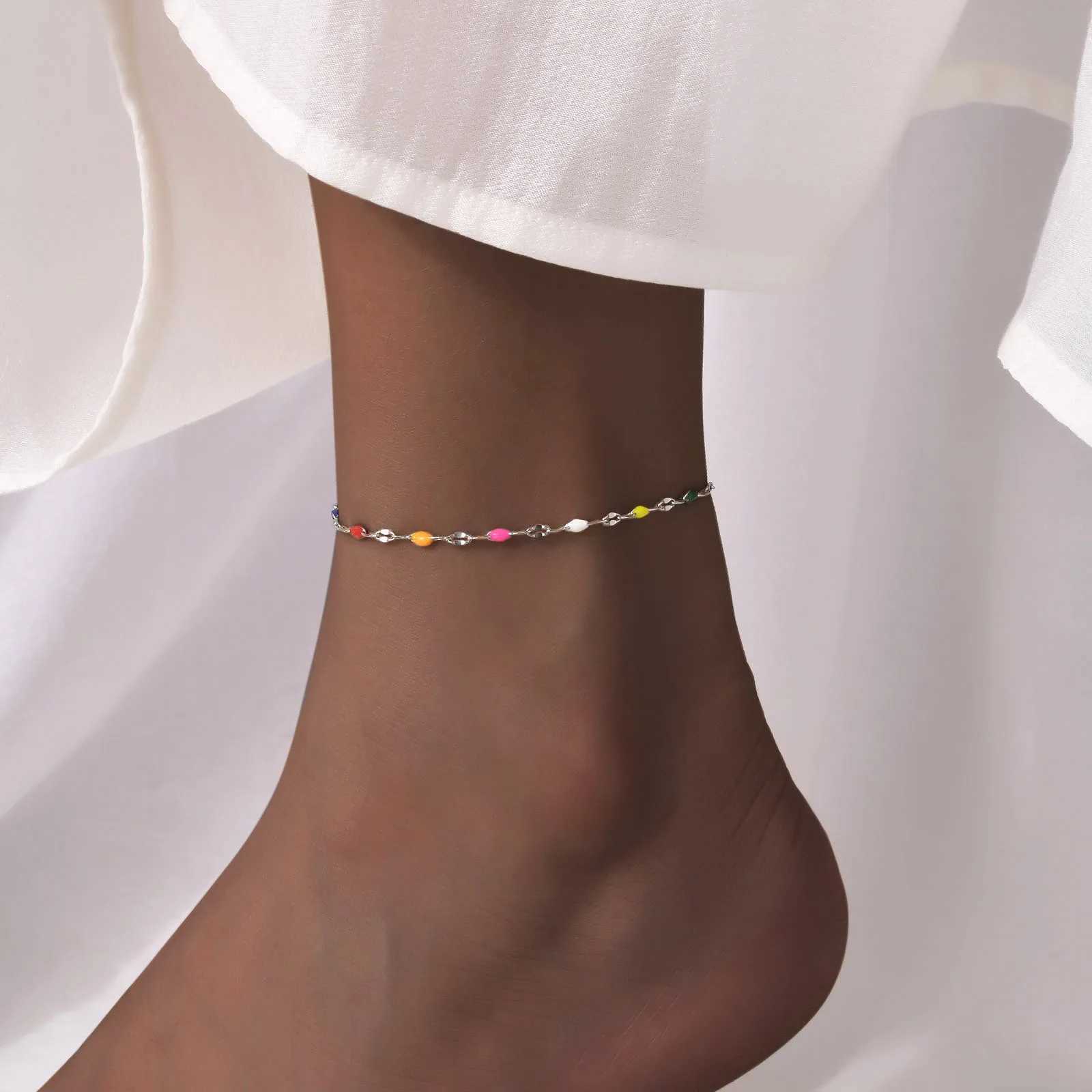 Summer Anklet Bracelet on Leg with Candy Beadedbohemian Lace Chain Anklet for Women Stainless Steel Beach Anklet U250624