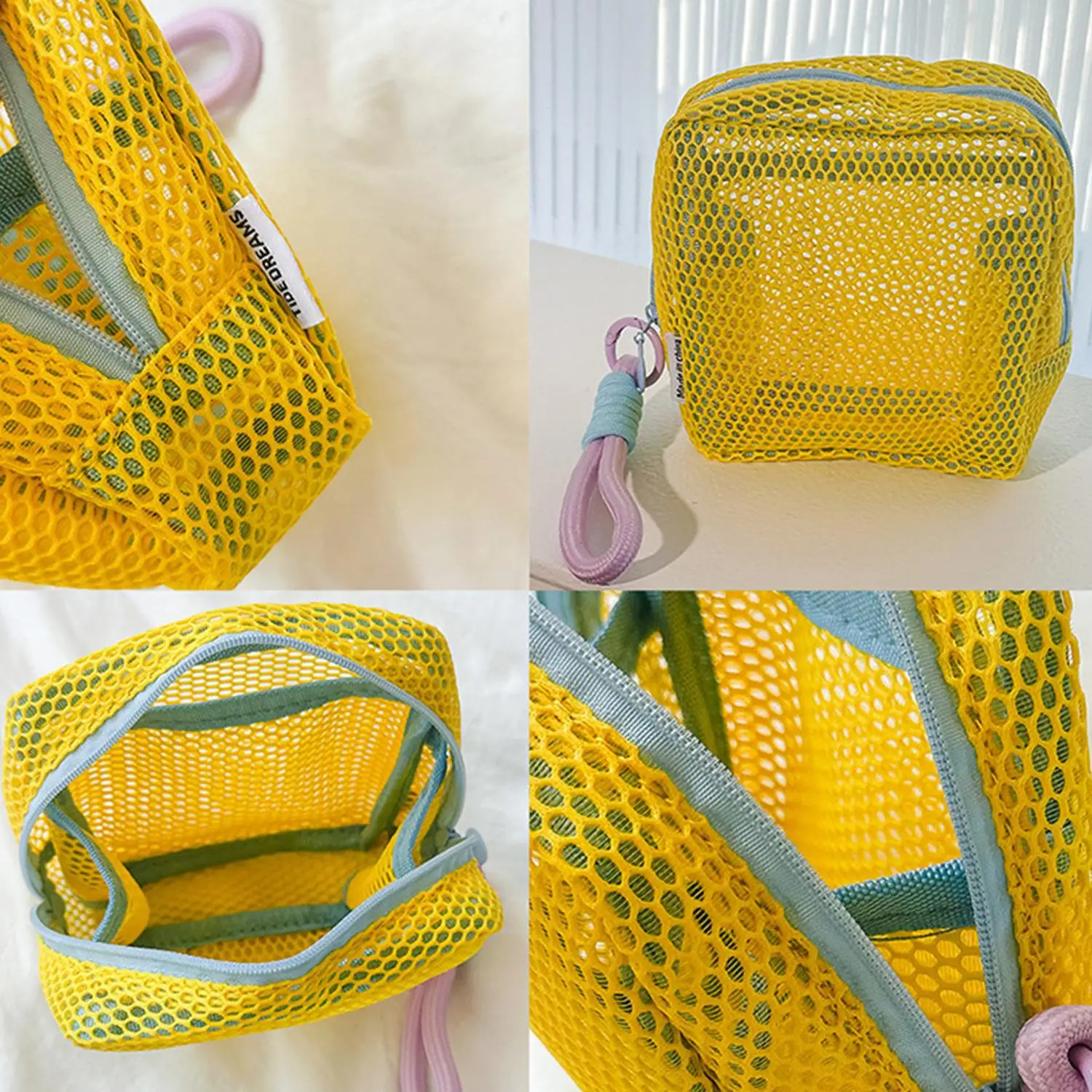 Portable Mini Zipper Square Mesh Storage Bag Zipper Mesh Cosmetic Bag Small Handbags Mesh Coin Purse Travel Storage Carry Pouch R250624