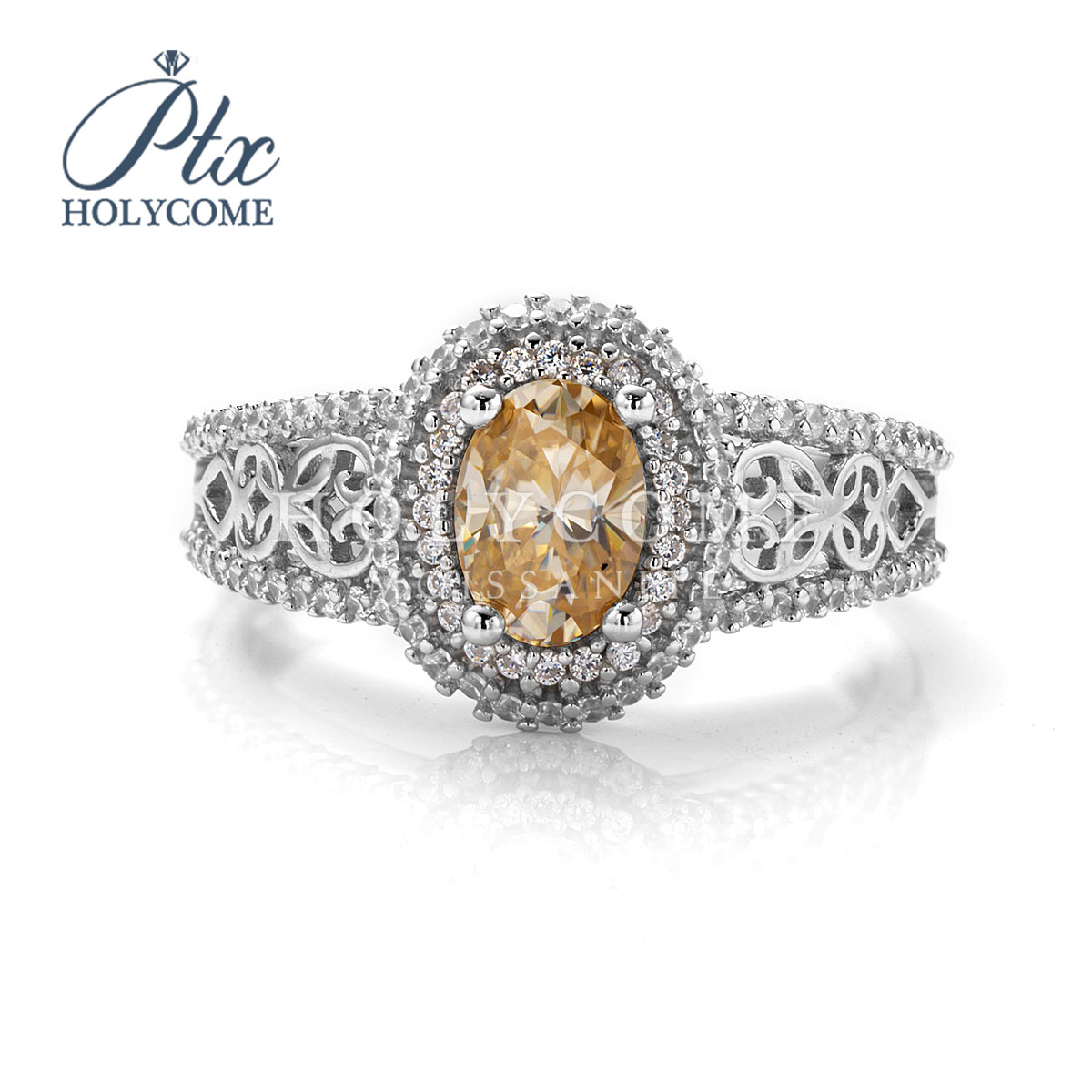 Fashion Real S925 Sterling Silver Fine Wedding Jewelry Champagne Moissanite 1ct Design Diamond Rings S925 Silver Party Gift Ring for Girls