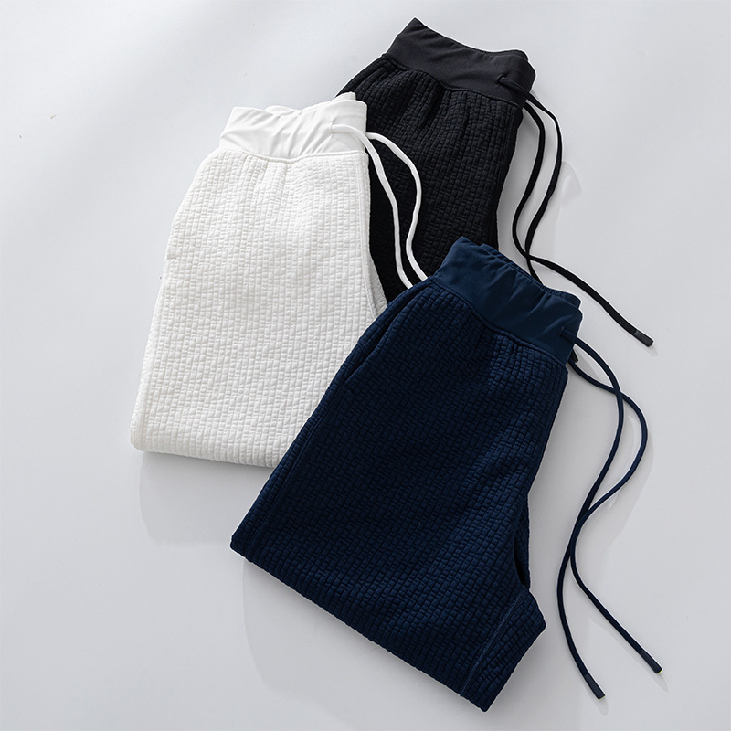 New Style Waffle White Texture Women's Long Drawstring Wide-leg Pants Sports Casual Loose Straight-leg Draped