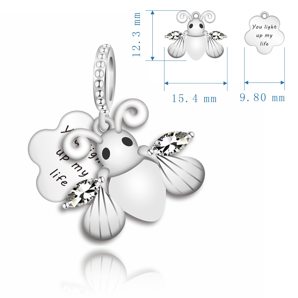 FewDook NEW Silver Plated Glow-in-the-dark Firefly & Seven-spotted Ladybug Dangle Charm Bead Fit Original Pan Bracelet DIY Fine Jewelry Gift 2025