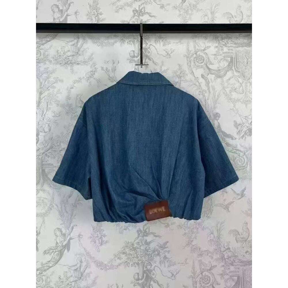 GALCAUR Cowboy Two Piece Sets For Women Lapel Short Sleeves Spliced Zipper Top High Waist Patchwork Folds Skirt Set Female Style