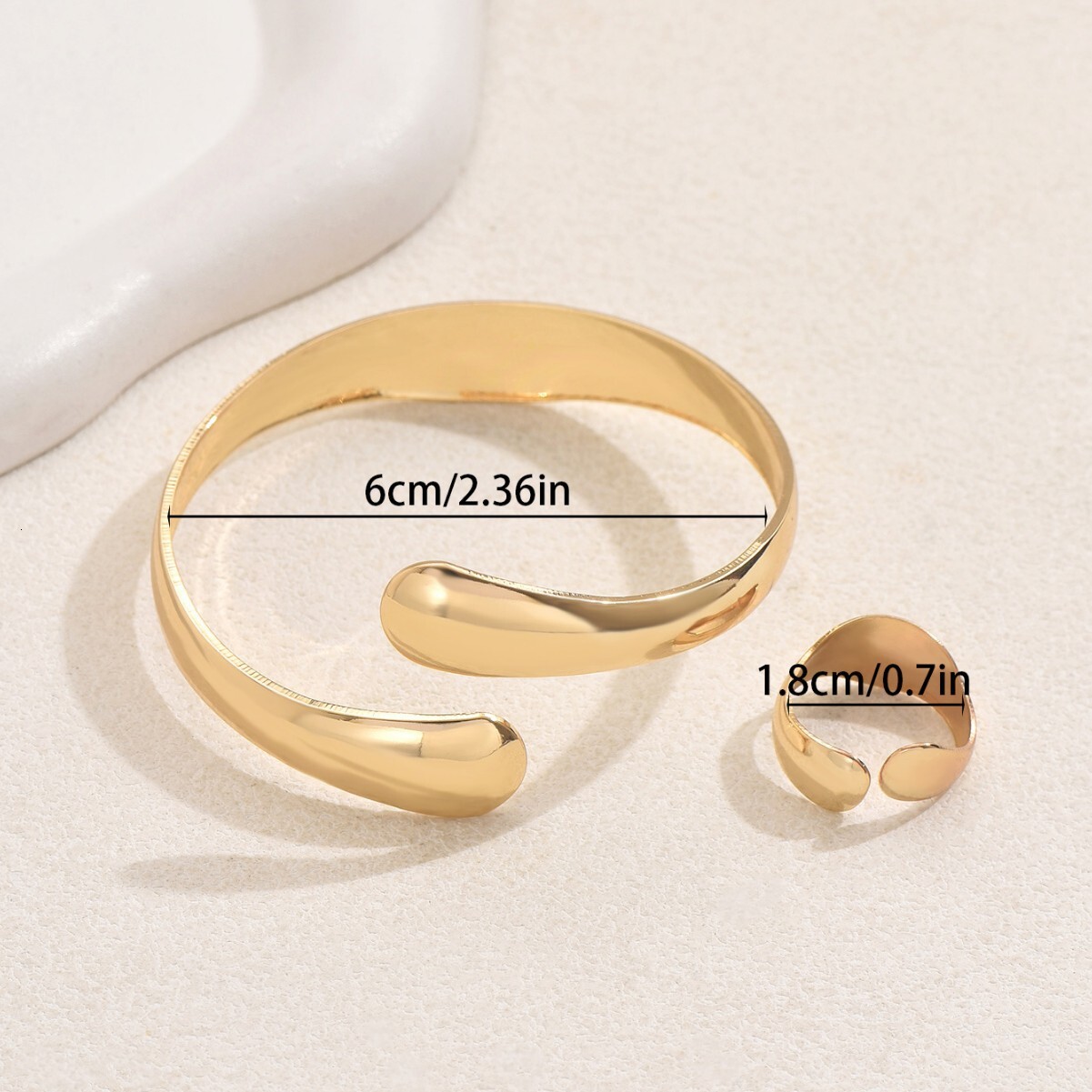 Minimalist Smooth Bracelet And Ring Set, Adjustable Open Arc Design, Women's Jewelry
