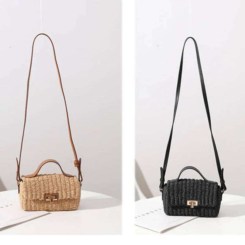 2023 New Natural Color Grass Box Type Portable Shoulder Crossbody Women's Versatile Vine Woven Bag