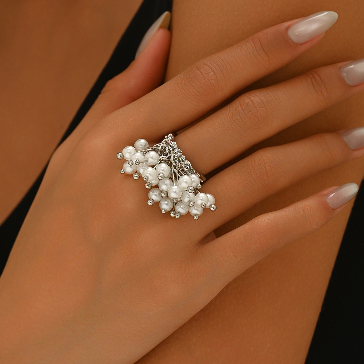 Baroque Style Women's Jewelry Open Pearl Inlaid Design Irregular Ring For Women