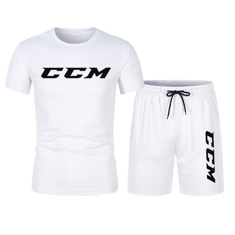 Designer's set: Men's summer sport quick-drying set, short-sleeved mesh T-shirt, two-piece set, loose and decorated with CCM print