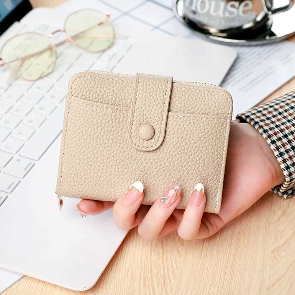 New Elegant Women Short Wallet Pu Leather Lychee Pattern Business Purse Zipper Solid Color Bank/ID/ Holder WomanXJ250624