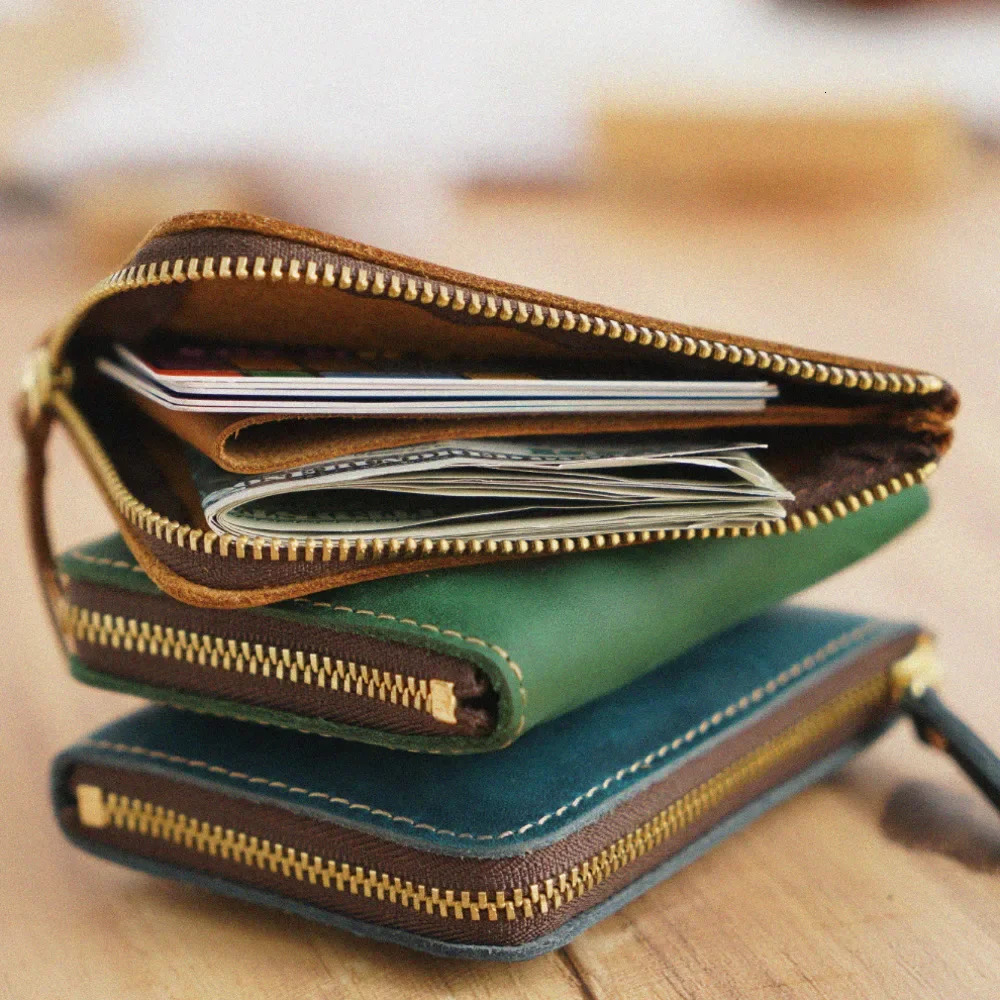 Natural Leather Credit ID Card Holder Vintage Fashion Coin Purse Small Wallet Clutch Zipper Clamp For Money Short Wallet Unisex 250623