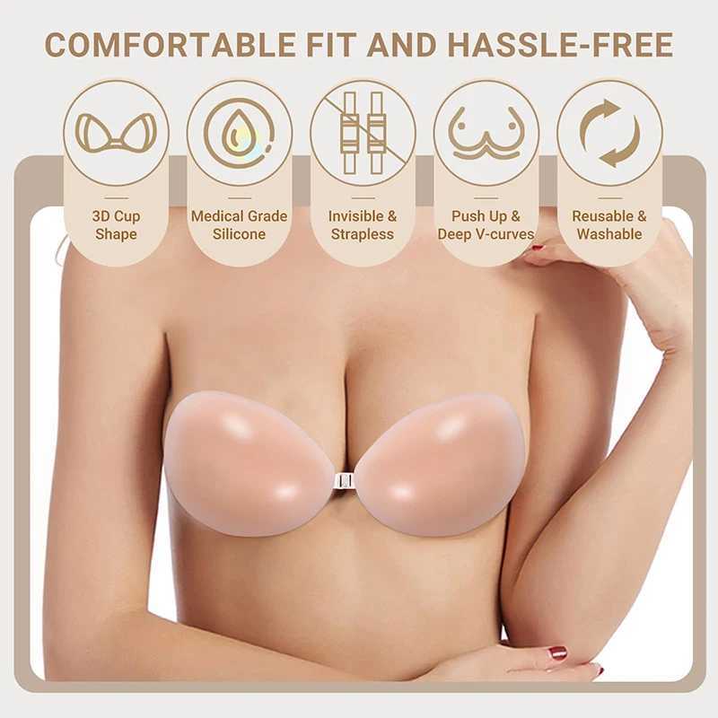 Adhesive Bra Strapless Sticky Invisible Push up Silicone Bra for Backless Dress with Nipple CoversW250624