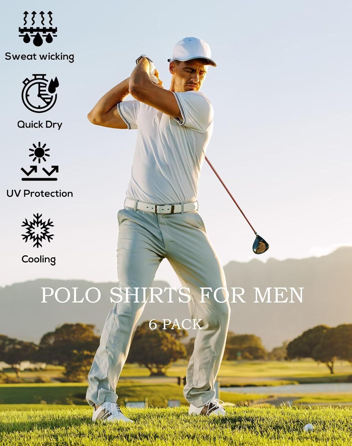 Pack of 6 polo shirts men, short sleeve, for golf, absorb moisture, athletic, casual, with neck
