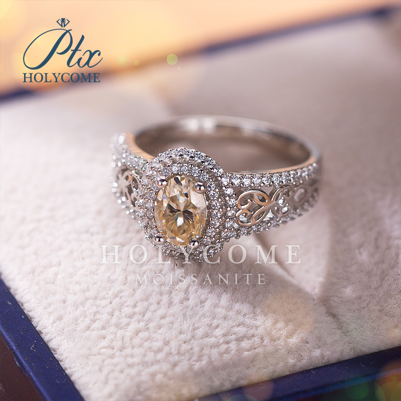 Fashion Real S925 Sterling Silver Fine Wedding Jewelry Champagne Moissanite 1ct Design Diamond Rings S925 Silver Party Gift Ring for Girls