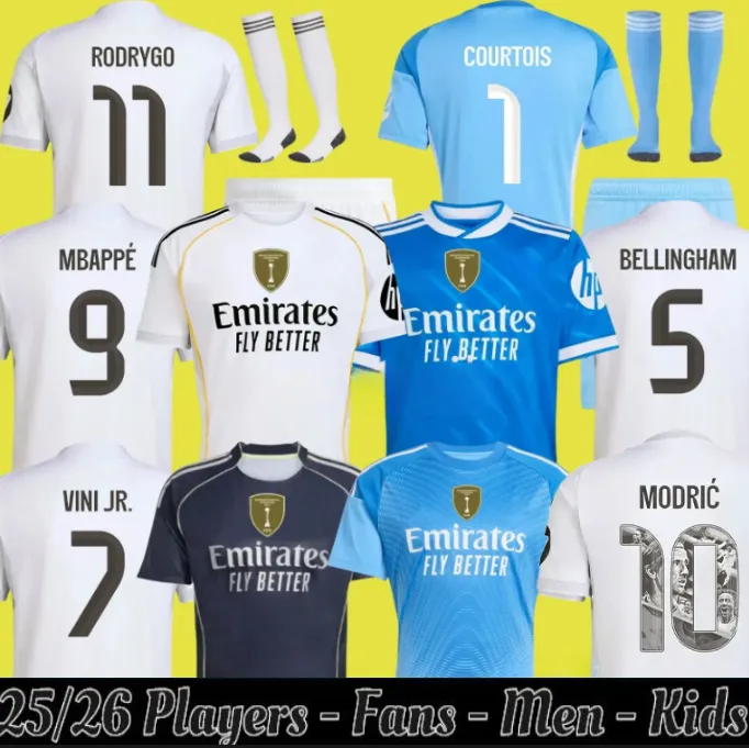 24 25 SCOOER JERSEY MBAPPE BELLINGHAM VINI JR ReaL MadriDS 2025 Baby Kids Kits Football Shirts and Shorts Children Jerseys Sets MODRIC RODRYGO WOMAN Asencio