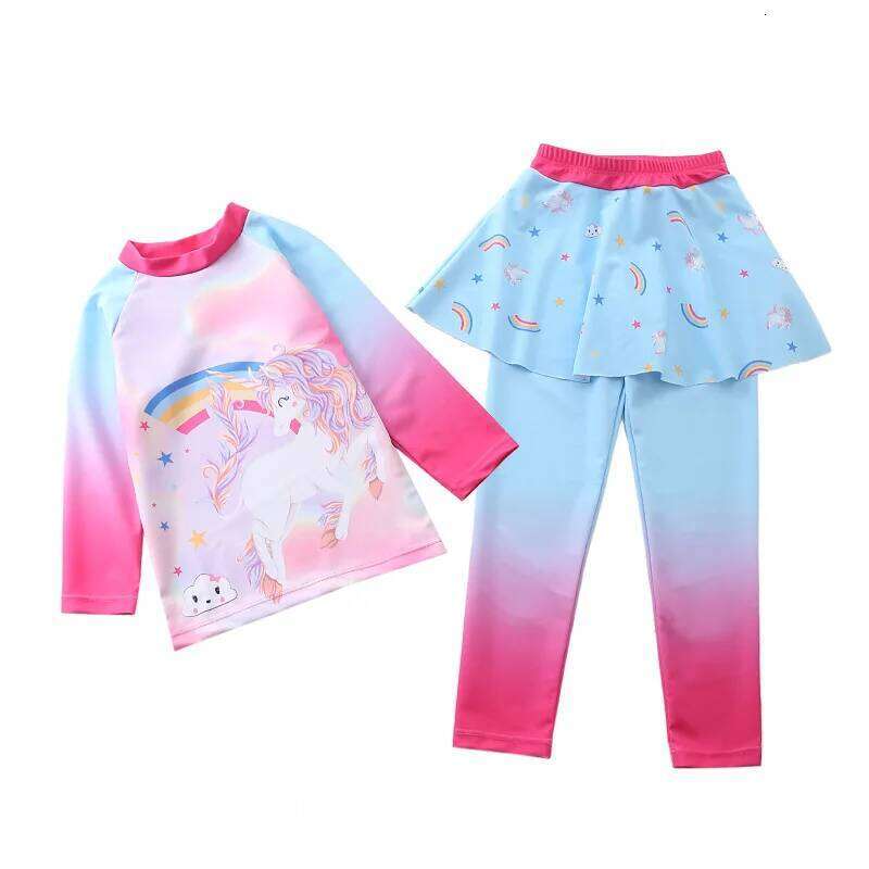 Swimsuit for Girls Two Pieces Unicorn Children's Bathing Beach Swimwear Skirted Surf Pants Leggins Set Girls' Swimming Suit