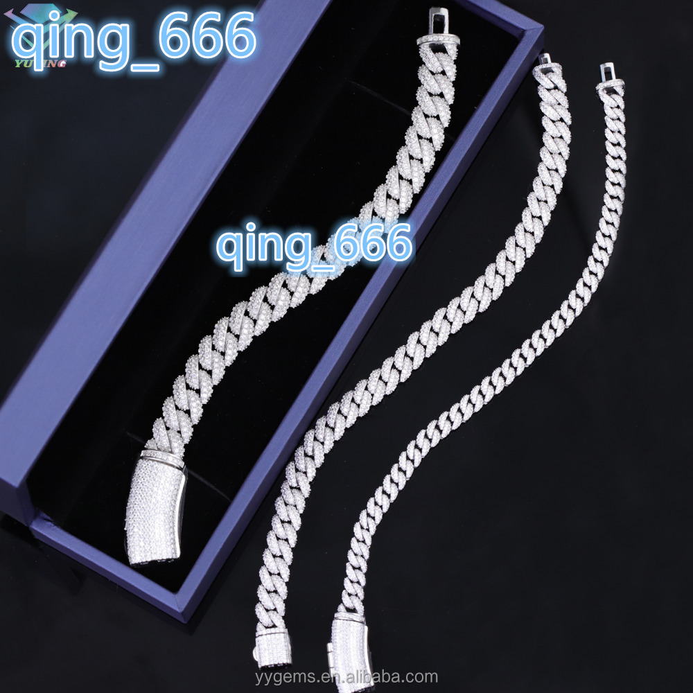 Men Women Hip Hop Jewelry 925 Sterling Silver Full Iced Out 6mm 9mm 13mm Wide Bracelet VVS Moissanite Cuban Link Chain Jewelry